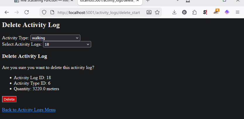 Example of deleting an activity log