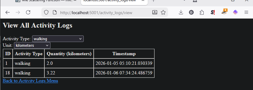 Example of viewing activity logs